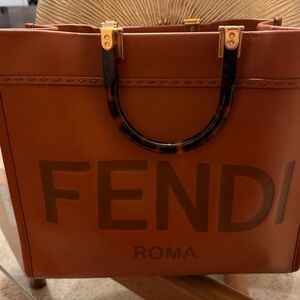 Fendi Tan Tote with Tortoiseshell Handles
